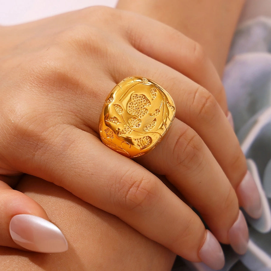 Jewelry Casual Elegant Modern Style Solid Color 304 Stainless Steel 18K Gold Plated Plating Rings