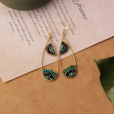 bohemian sector synthetic gemstones shell copper tassel mesh women's ear hook