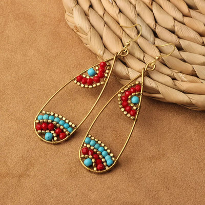 bohemian sector synthetic gemstones shell copper tassel mesh women's ear hook