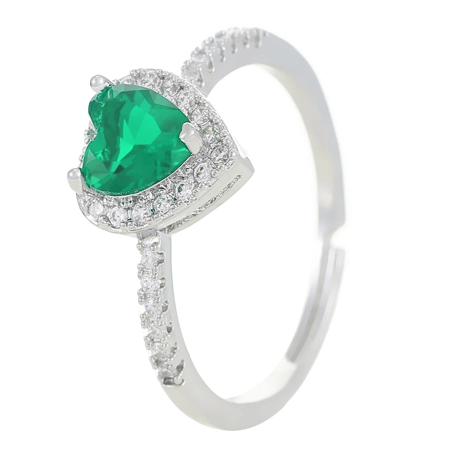 Copper Inlay Heart Shape Zircon Adjustable Ring
