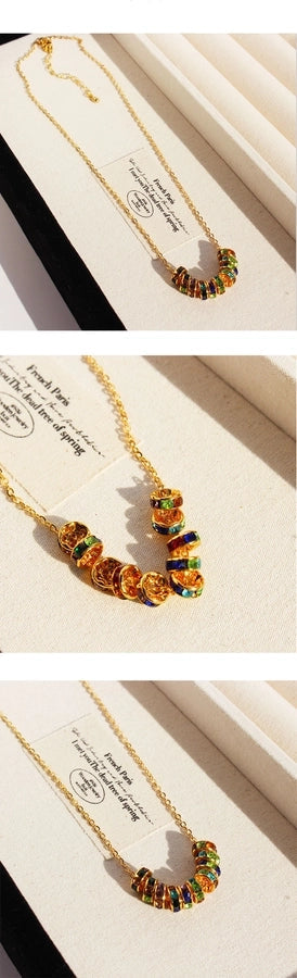 Brass 24K Gold Plated Beaded Plating Inlay Circle Zircon Brass Necklace