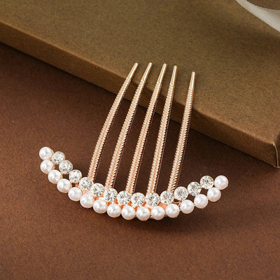 Korean fashion simple five-tooth rhinestone hair accessories pearl headdress travel accessories bride headdress hair