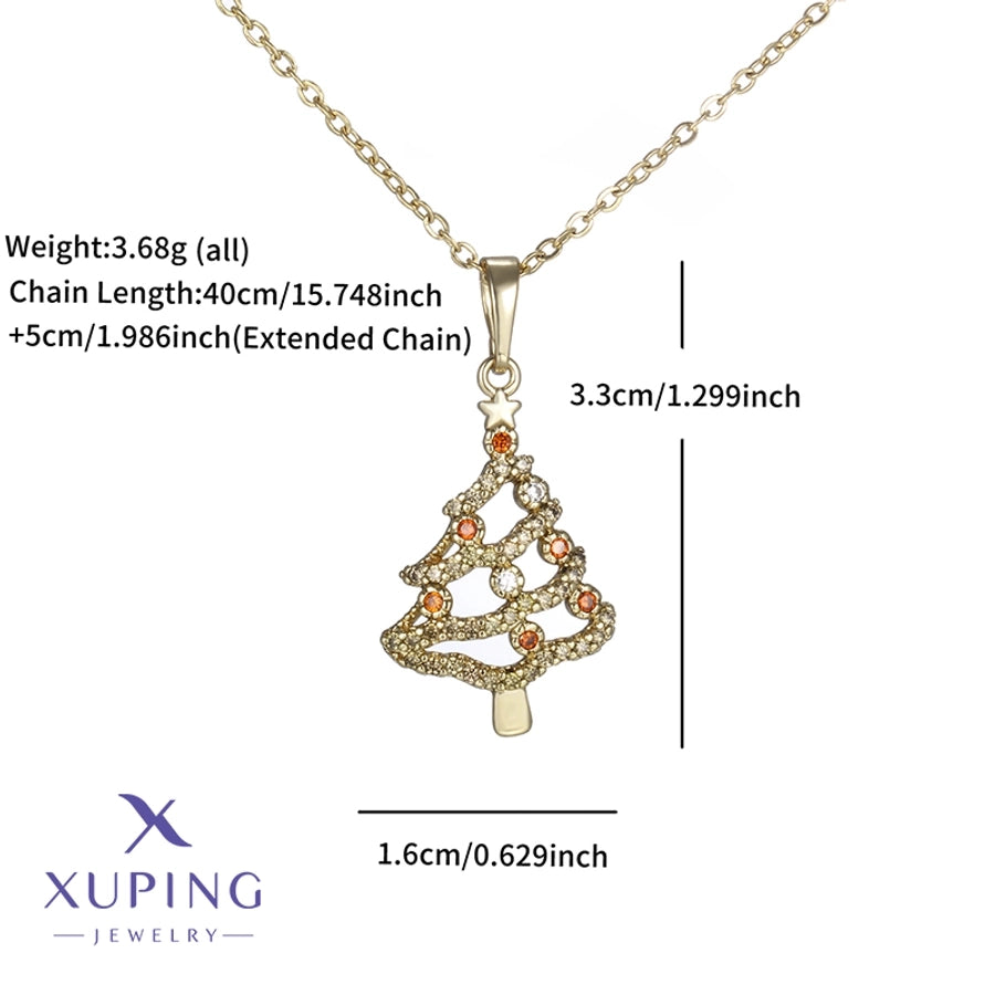 Copper 18K Gold Plated Christmas Tree Pendant Necklace