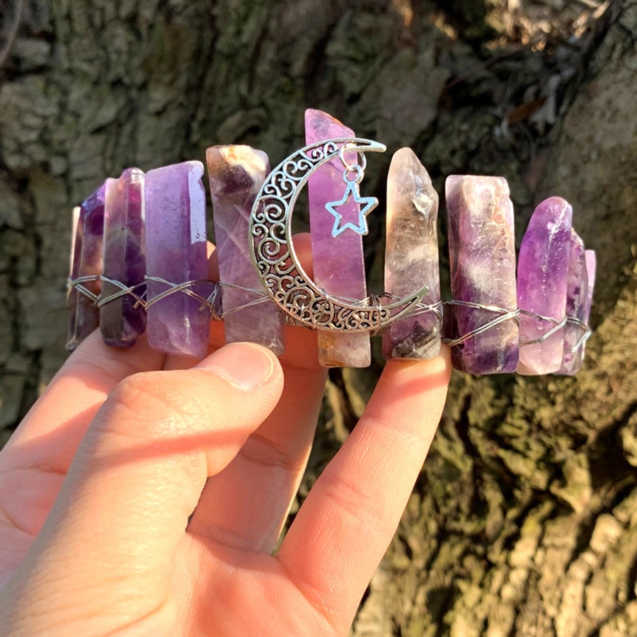 retro star moon crown alloy natural crystal crown