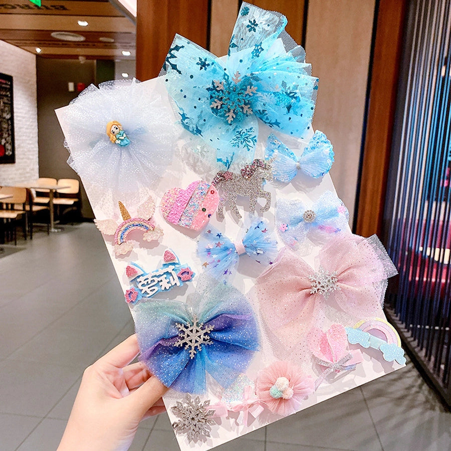 cute rabbit rainbow bow knot alloy gauze hair clip 1 set