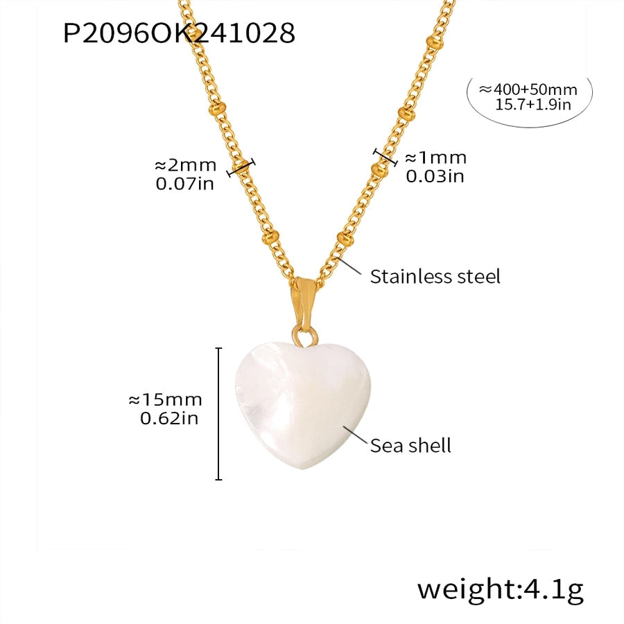 Jewelry Elegant Heart Shape 304 Stainless Steel Shell 18K Gold Plated Plating Pendant Necklace