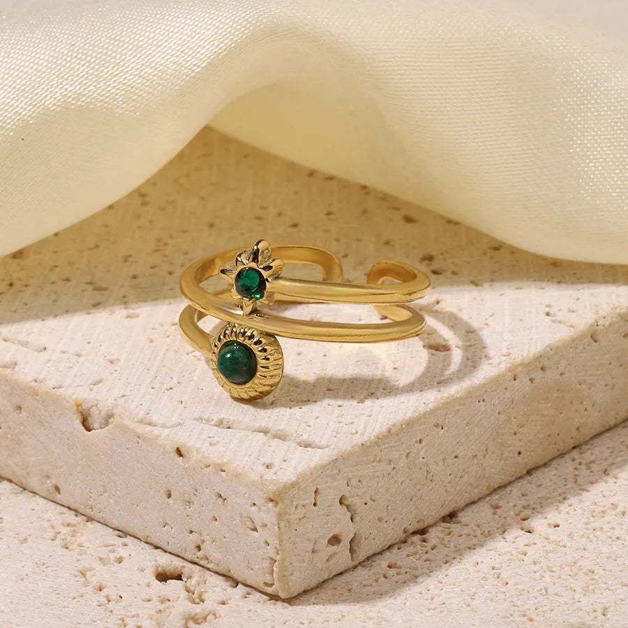 Wholesale Jewelry Retro French Style Simple Style Geometric Titanium Steel Natural Stone Plating Open Rings