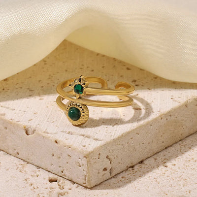 Wholesale Jewelry Retro French Style Simple Style Geometric Titanium Steel Natural Stone Plating Open Rings