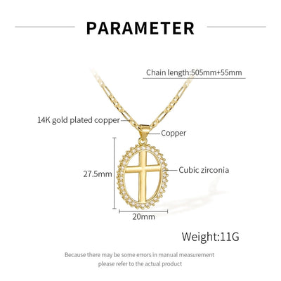 Jewelry French Style Simple Style Cross Copper 14K Gold Plated Pendant Necklace