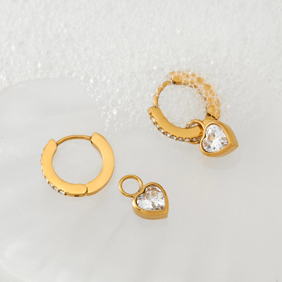 1 Pair Modern Style Heart Shape Plating 304 Stainless Steel Zircon 16K Gold Plated White Gold Plated Drop Earrings