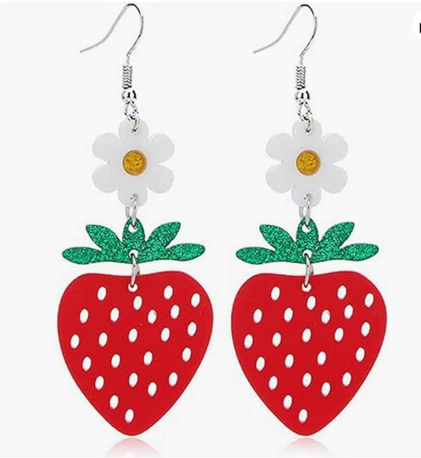 Fashionable simple  fresh sweet cute fruit strawberry earrings ear hook eardrops earrings for women