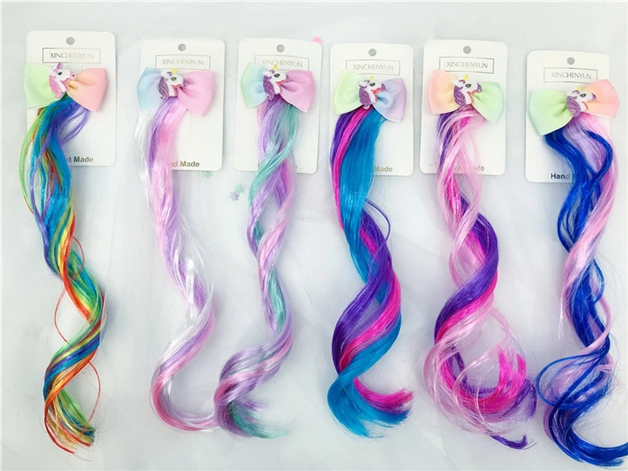 Rainbow Wig Glitter Gradient Hairpin Haircord Hairband Children's Wig Bow Wig Hairpin
