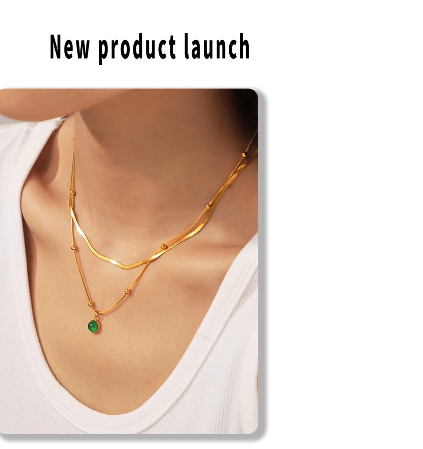 Jewelry Modern Style Commute Round 316 Stainless Steel  Titanium Steel Glass Stone Inlay Pendant Necklace Necklace