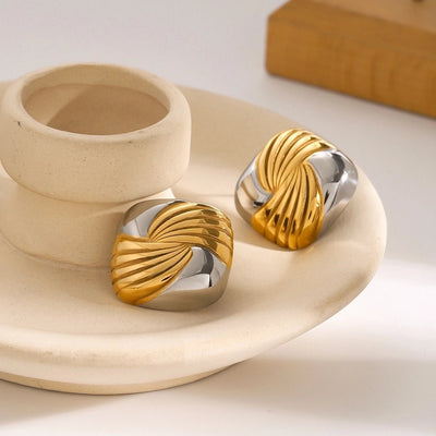 1 Pair Retro Luxurious Geometric Mixed Metal Plating 304 Stainless Steel 18K Gold Plated Ear Studs