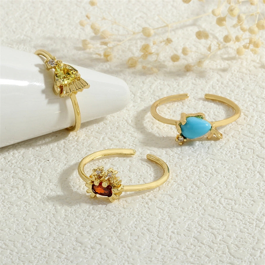 Copper Inlay Hippocampus Crab Fish Zircon Open Rings