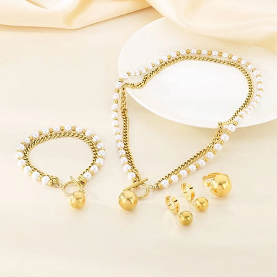 Fashion Retro Stainless Steel Double-Layer Stacked Three-Dimensional Love Pendant Four-Piece Set