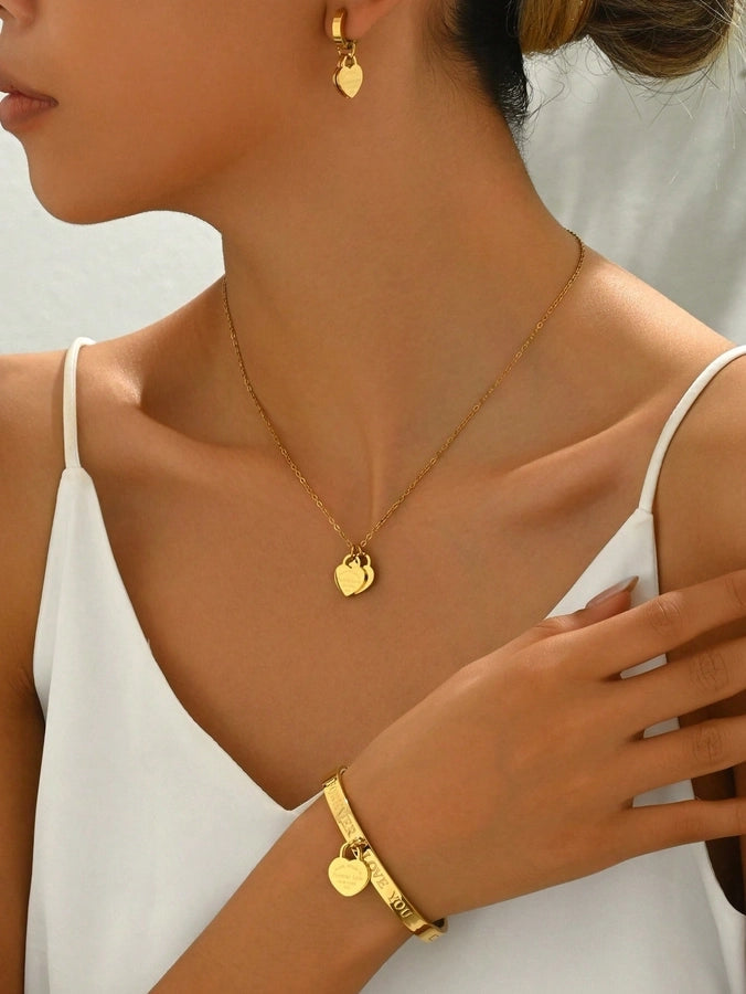 Jewelry Elegant Lady Geometric 304 Stainless Steel Earrings Necklace Jewelry Set