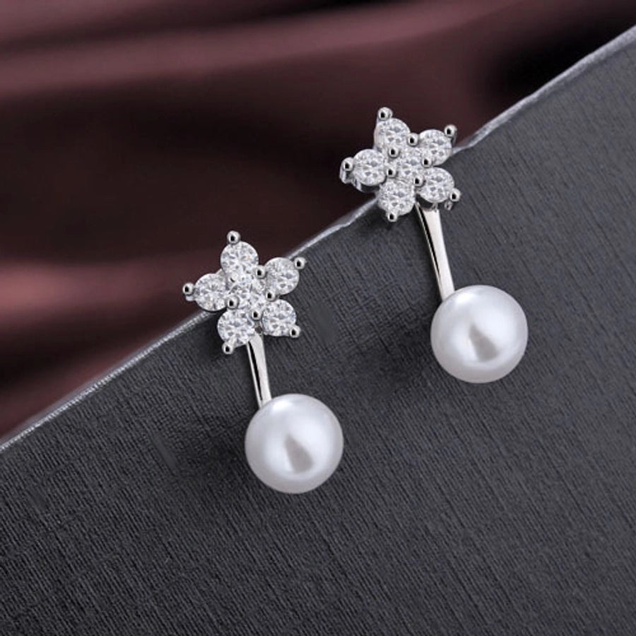 1 Pair Simple Style Classic Style Solid Color Inlay Copper Pearl Zircon Ear Studs