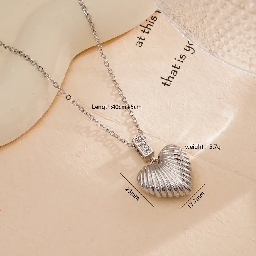 Jewelry Simple Style Heart Shape 304 Stainless Steel Copper Zircon Gold Plated Plating Inlay Pendant Necklace