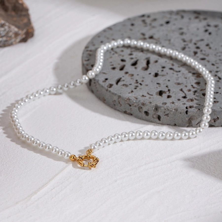 Jewelry Simple Style Classic Style Round 304 Stainless Steel Beaded Pearl Necklace