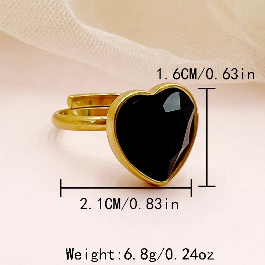 Jewelry Casual Modern Style Roman Style Geometric Heart Shape 304 Stainless Steel Zircon 14K Gold Plated Enamel Plating Inlay Rings