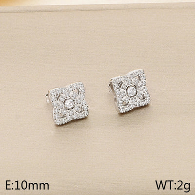 1 Pair Vintage Style Square Heart Shape Hollow Out Inlay 304 Stainless Steel Pearl Zircon 18K Gold Plated Earrings