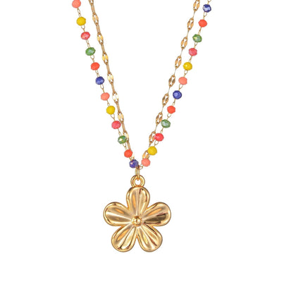Jewelry Casual Simple Style Sun Flower 304 Stainless Steel Double Layer Necklaces