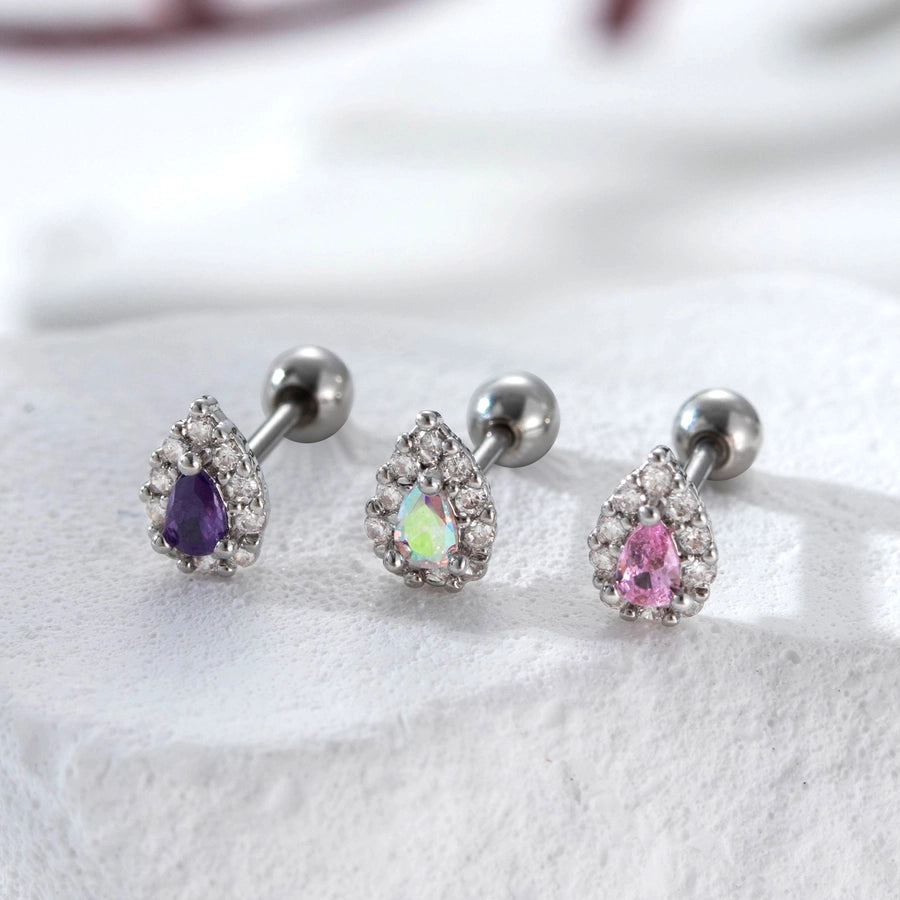 1 Piece Classic Style Water Droplets Inlay Copper Zircon Ear Studs