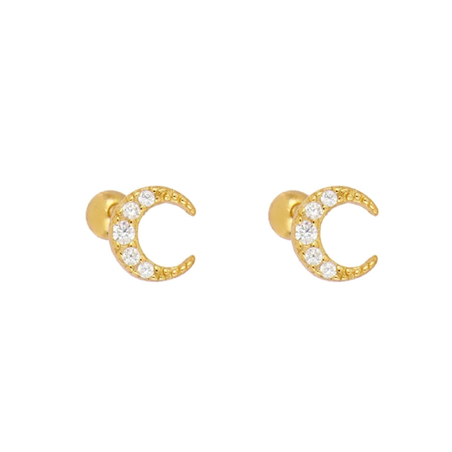 1 Pair IG Style Moon Inlay Copper Zircon Ear Studs