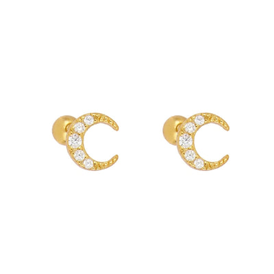 1 Pair IG Style Moon Inlay Copper Zircon Ear Studs
