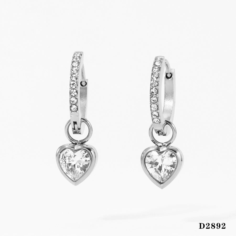 1 Pair Modern Style Heart Shape Plating 304 Stainless Steel Zircon 16K Gold Plated White Gold Plated Drop Earrings
