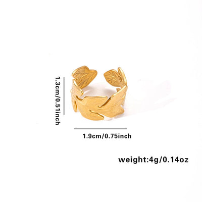 Jewelry Elegant Leaf Heart Shape Titanium Steel Open Rings