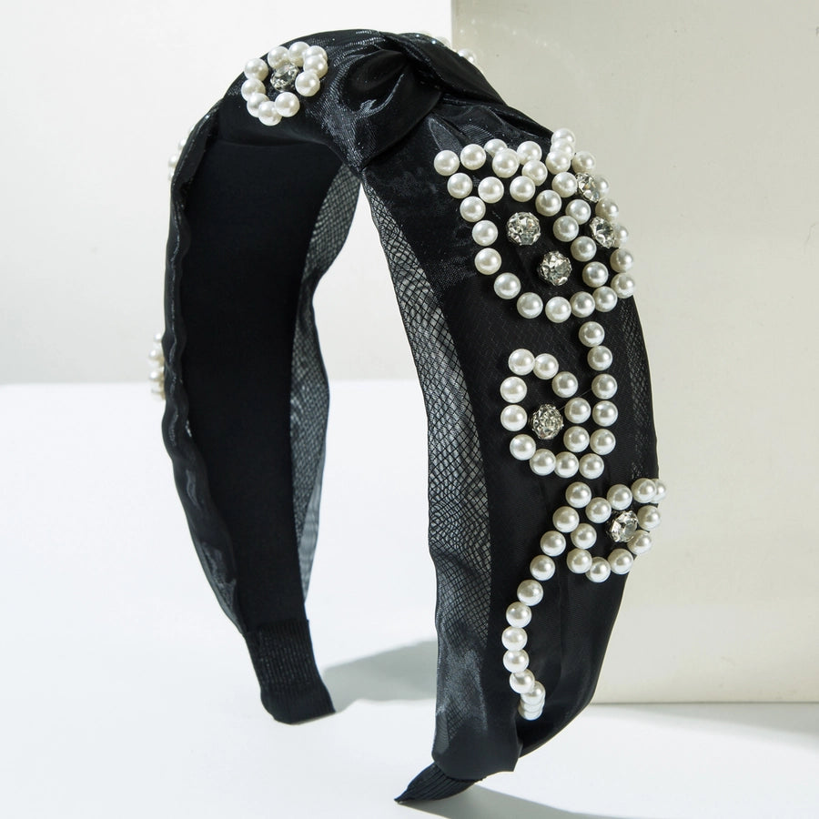Women's Casual Elegant Classic Style Flower Alloy Gauze Inlay Rhinestones Pearl Hair Band