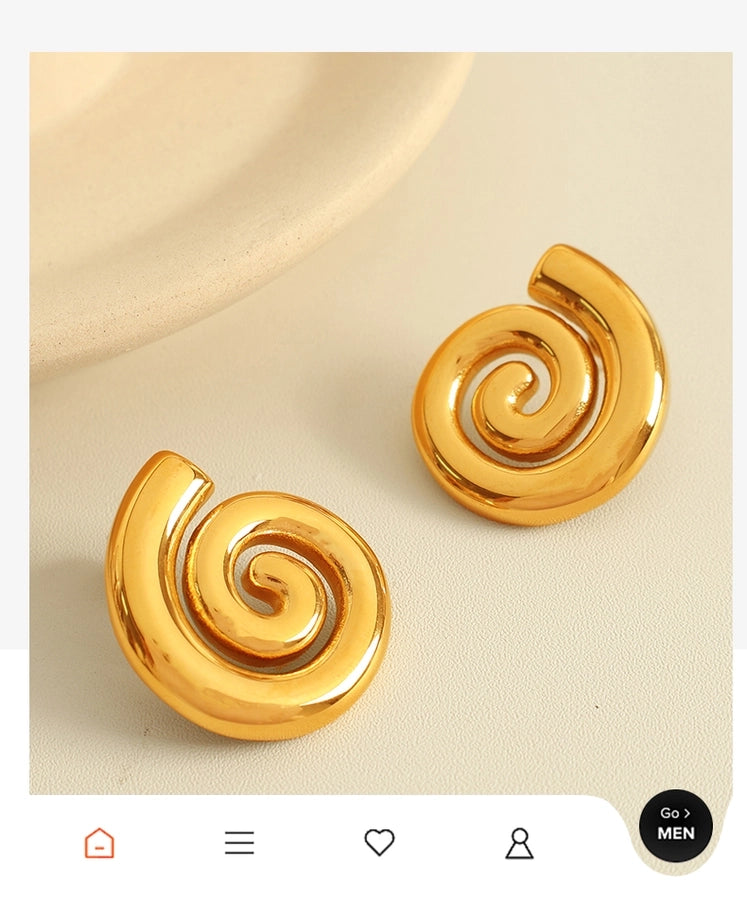 1 Pair Casual Retro Classic Style Swirl Pattern Polishing Plating 304 Stainless Steel 18K Gold Plated Ear Studs