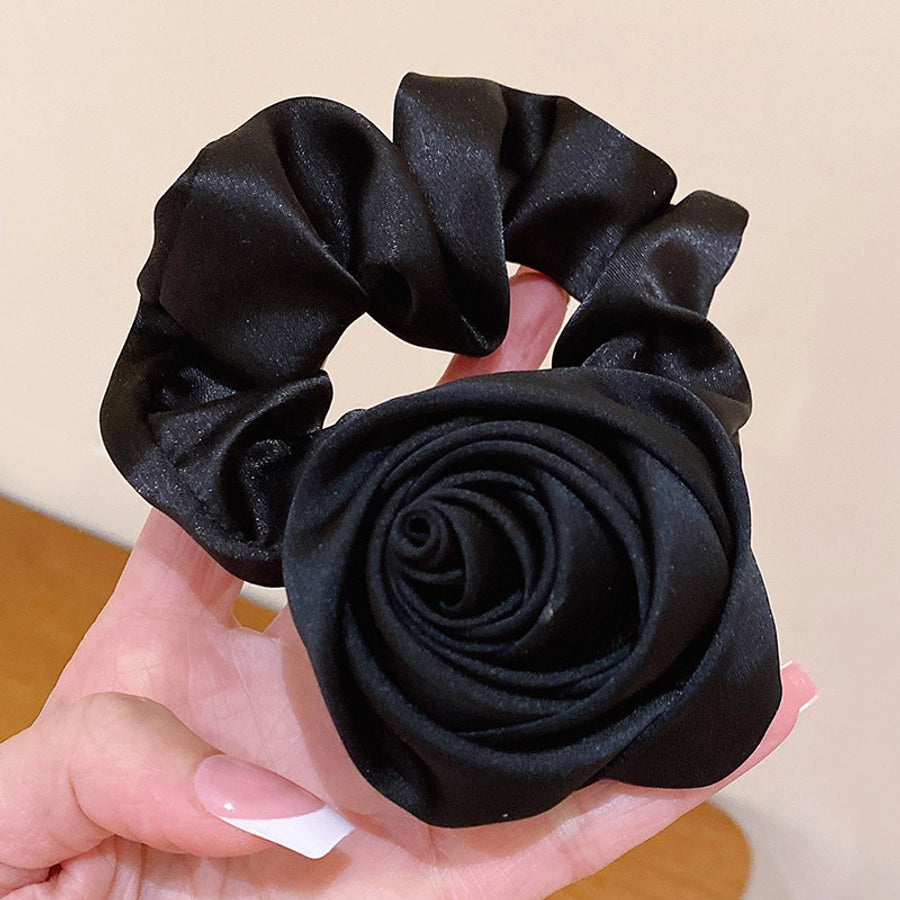 elegant lady solid color flower cloth hair tie