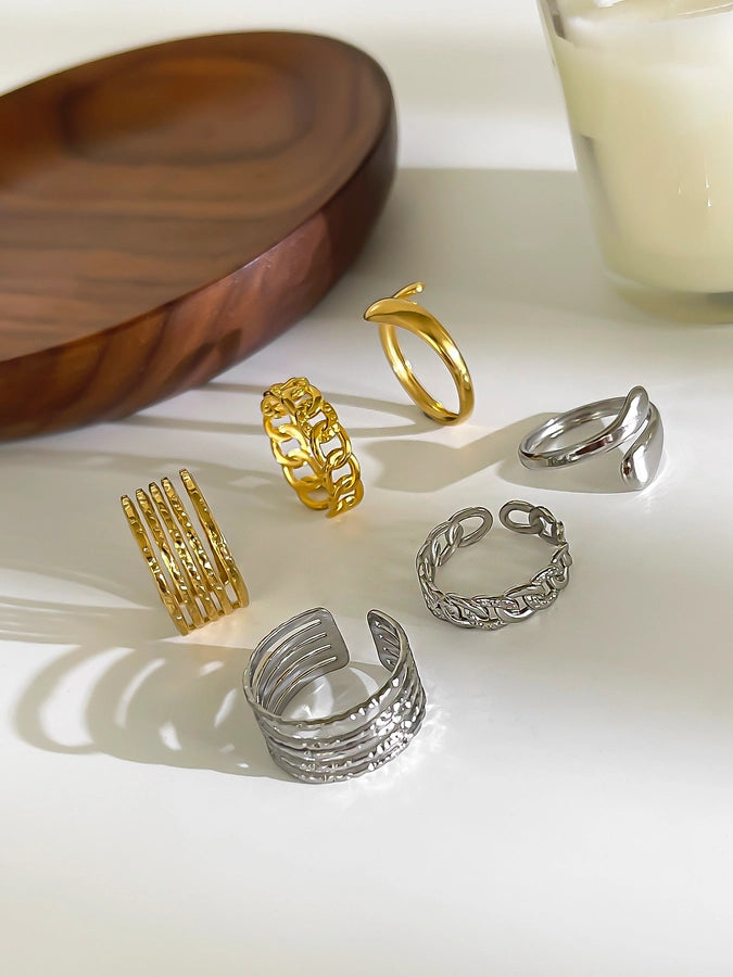 Jewelry IG Style Nordic Style Commute Solid Color 316L Stainless Steel  18K Gold Plated Irregular Open Rings
