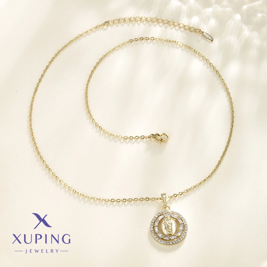 Jewelry Vintage Style Human 304 Stainless Steel Copper Zirconia 18K Gold Plated Plating Pendant Necklace