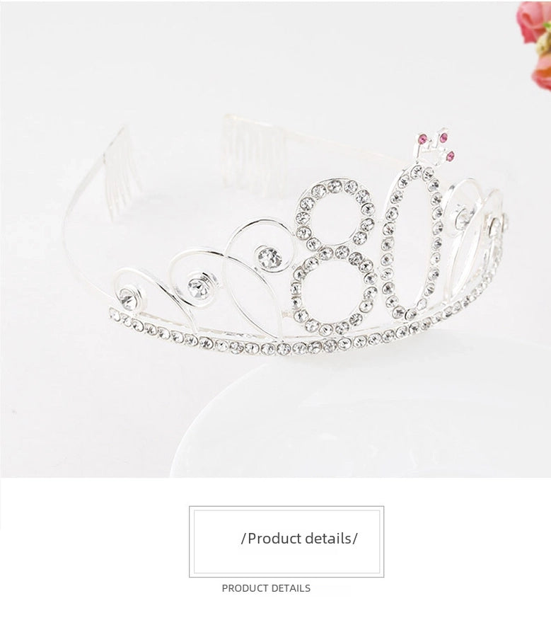 New Birthday Crown  60 Digital Birthday Headband Bridal Banquet Rhinestone Hair Accessories Alloy Headband Women
