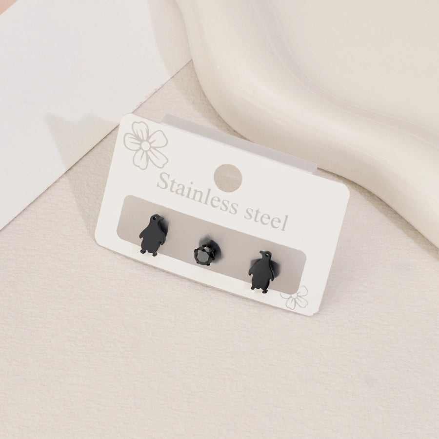 1 Set Halloween Cute Sweet Animal Cat Bat Polishing Inlay 304 Stainless Steel Zircon 18K Gold Plated Ear Studs