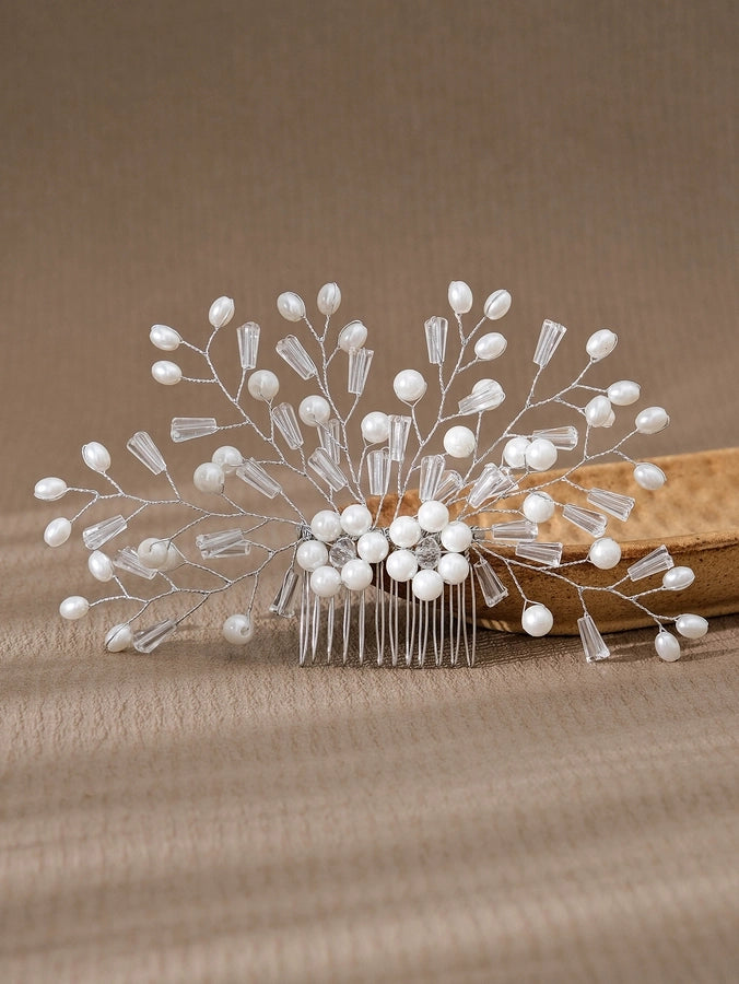 simple style flower artificial pearl inlay pearl insert comb