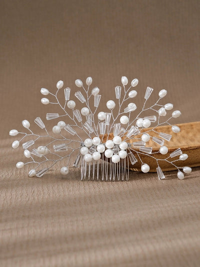 simple style flower artificial pearl inlay pearl insert comb