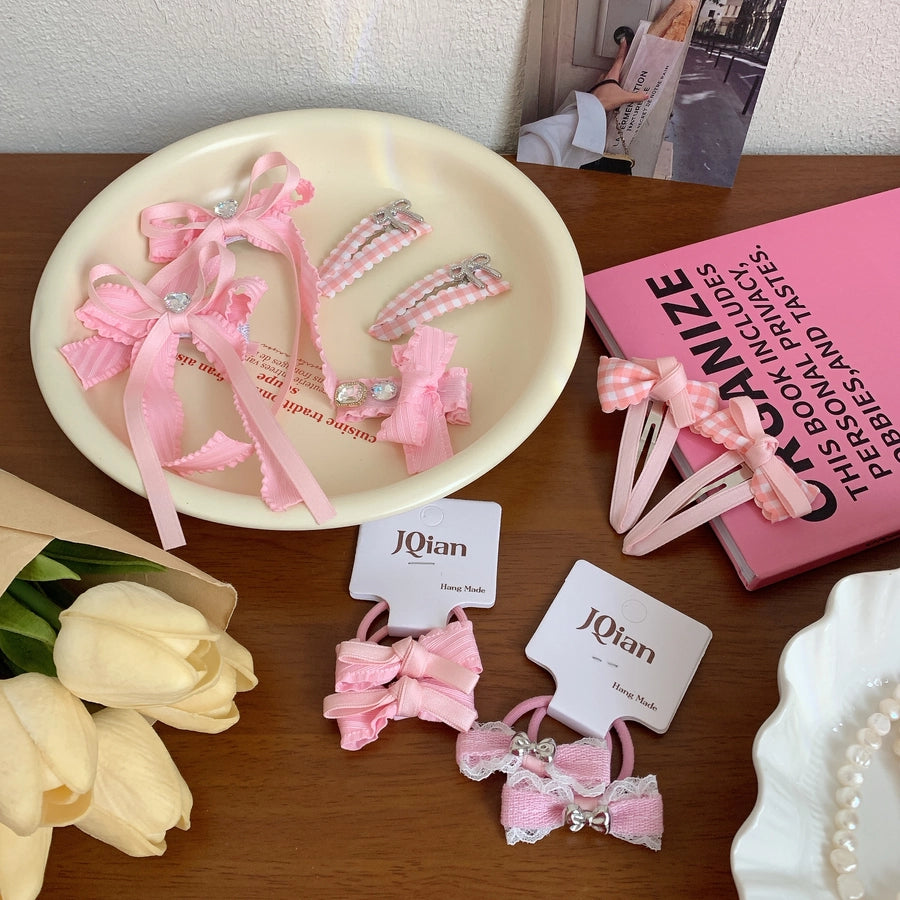 Women's Sweet Bow Knot Cloth Inlay Rhinestones Hair Clip Hair Tie