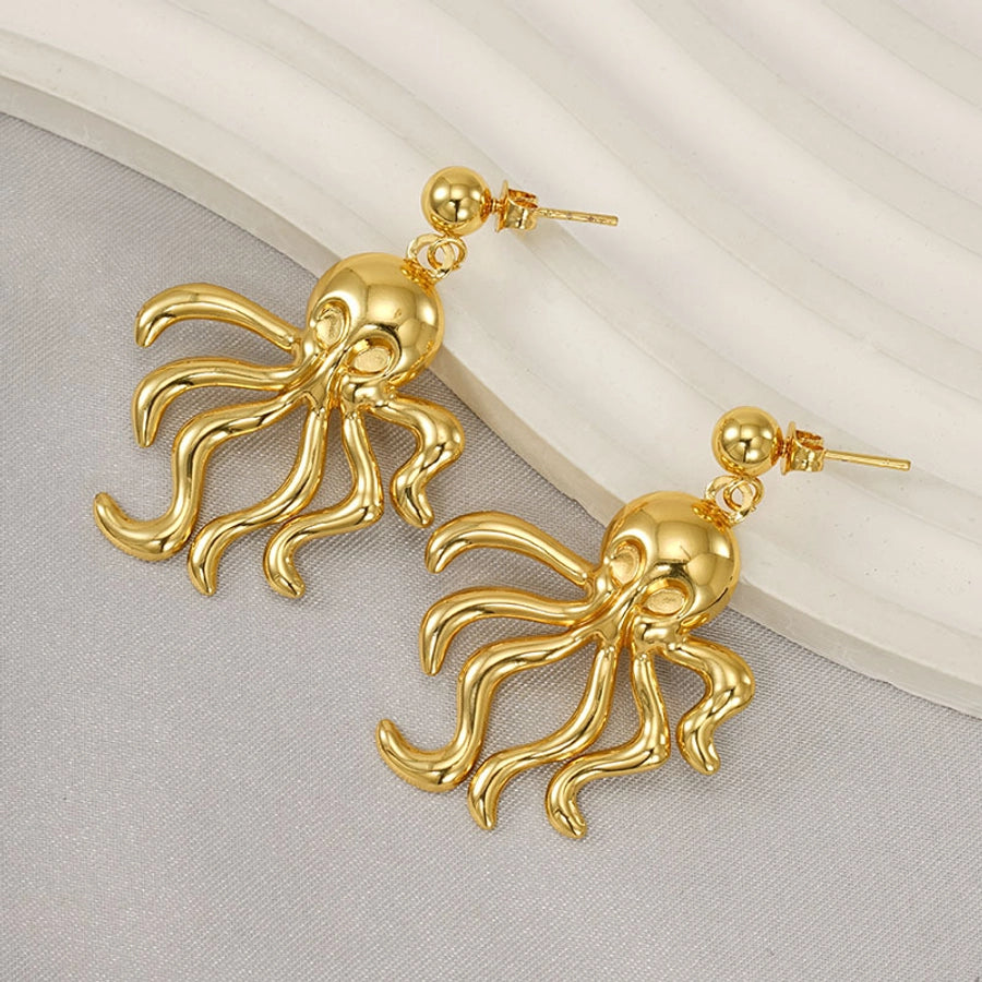 1 Pair Retro Simple Style Octopus Polishing Titanium Steel 18K Gold Plated Drop Earrings