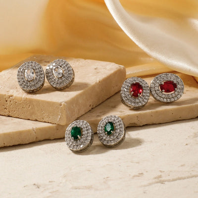 1 Pair Retro Sweet Shiny Oval Inlay Copper Glass Zircon Rhodium Plated Ear Studs