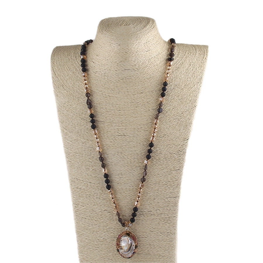 Vintage Style Simple Style Geometric natural stone Beaded Chain Pendant Necklace In Bulk