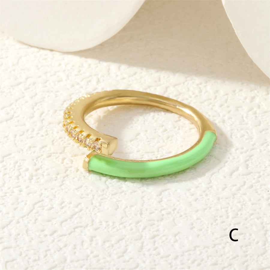 Jewelry Classic Style Geometric Lines Copper Zircon Enamel Rings