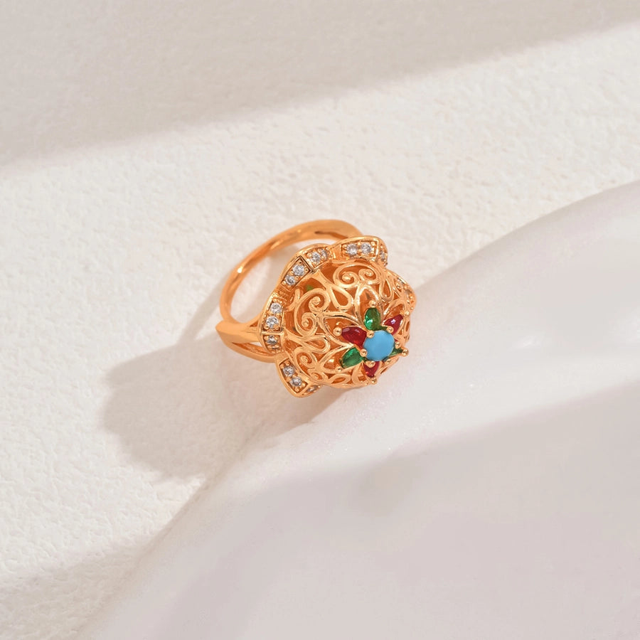 Copper Inlay Geometric Zircon Open Rings