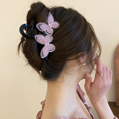 Women's Sweet Simple Style Butterfly Arylic Inlay Imitation Pearl Cloth Hair Clip