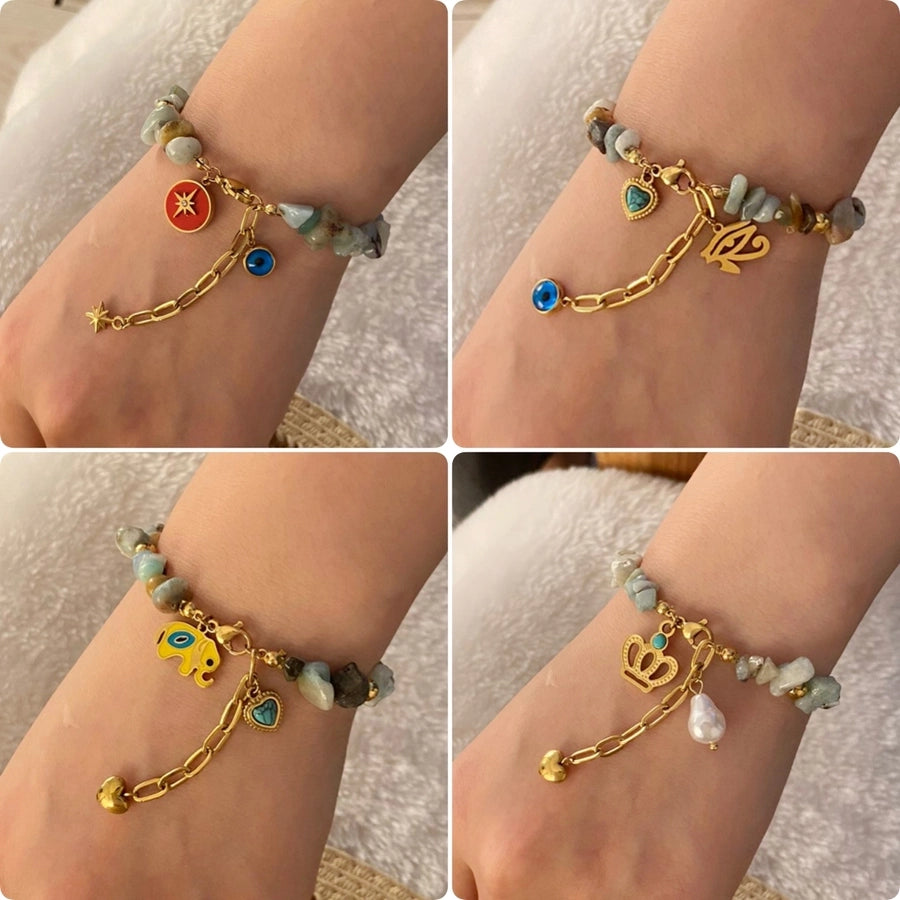 Elegant Commute Heart Shape Eye 18K Gold Plated 304 Stainless Steel Stone  Bracelets