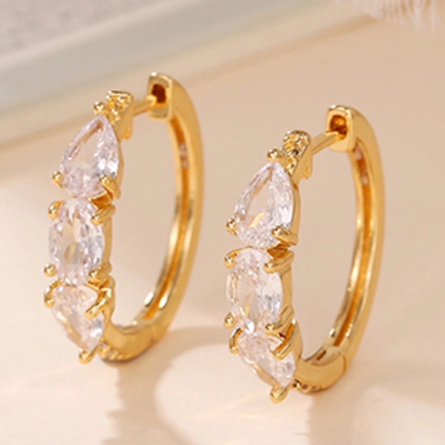 1 Pair Classic Style Round Inlay Copper Zircon 18K Gold Plated Hoop Earrings